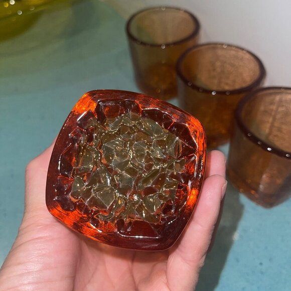 Fire and Light Glasses Square Set of 4 Recycled On the Rocks Copper Signed - Picture 3 of 8